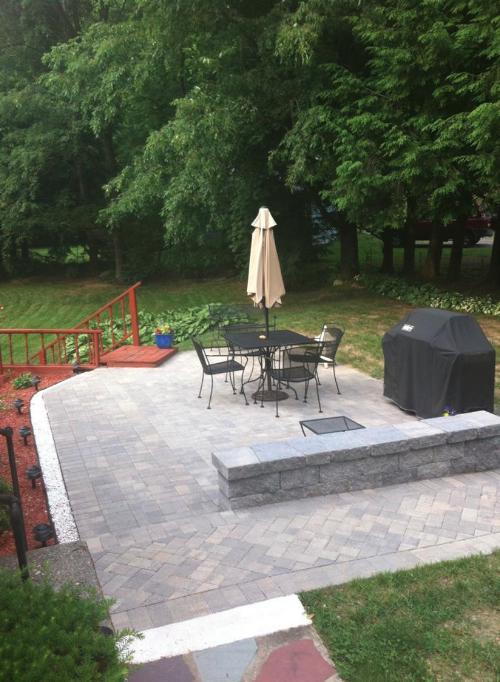 paver patio with sitting wall